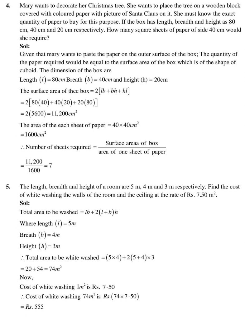 NCERT Solutions Class 9 Mathematics RD Sharma Surface Areas and Volume of a Cuboid and Cube