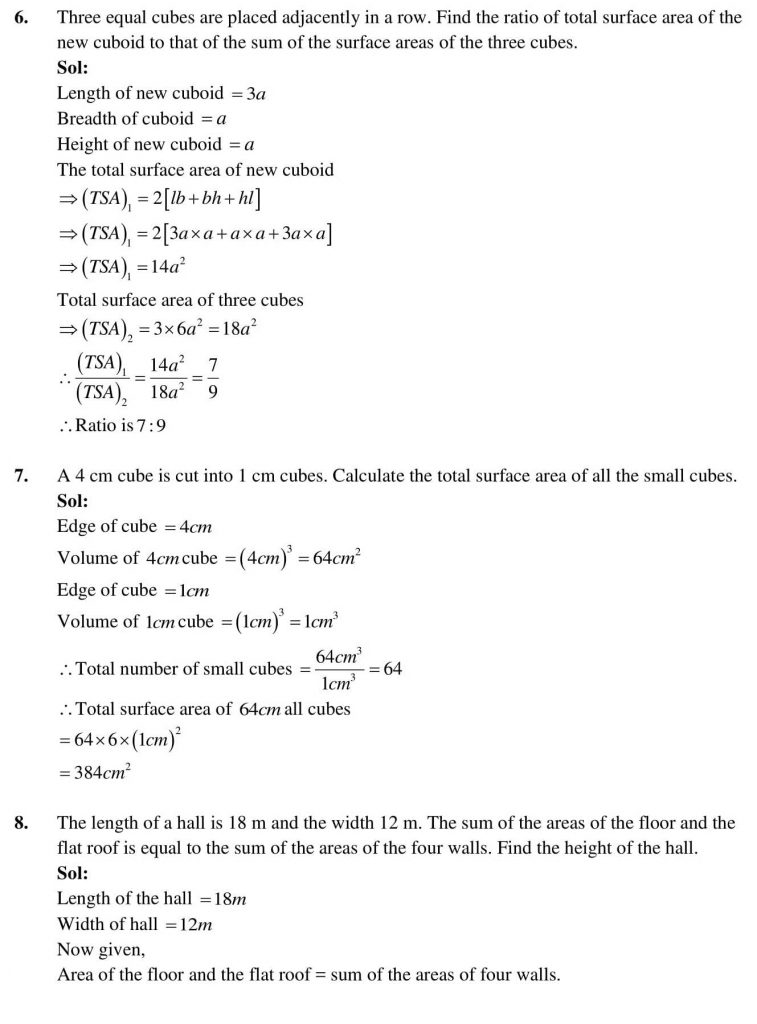 NCERT Solutions Class 9 Mathematics RD Sharma Surface Areas and Volume of a Cuboid and Cube