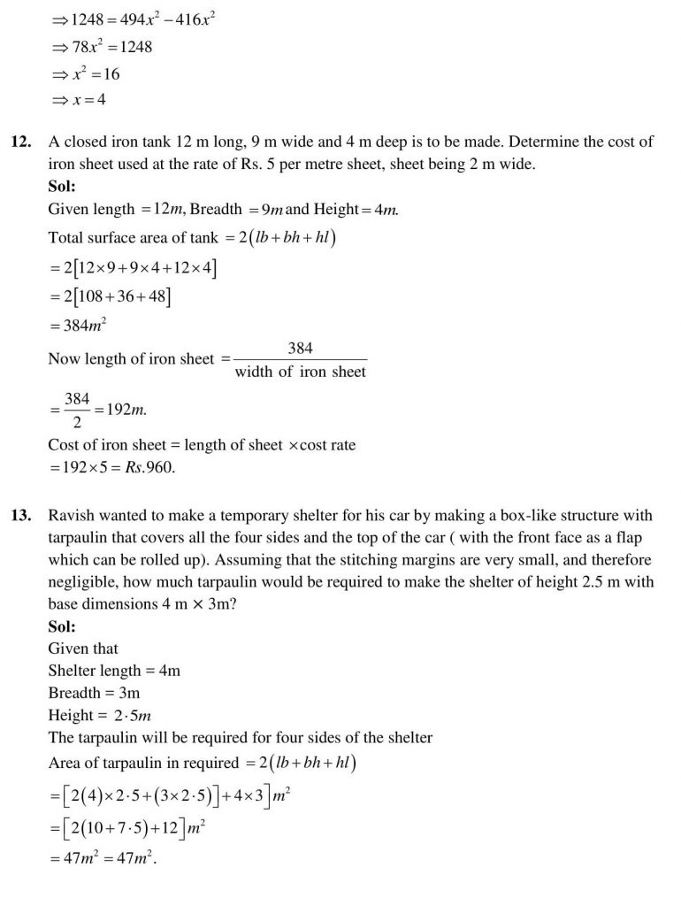 NCERT Solutions Class 9 Mathematics RD Sharma Surface Areas and Volume of a Cuboid and Cube