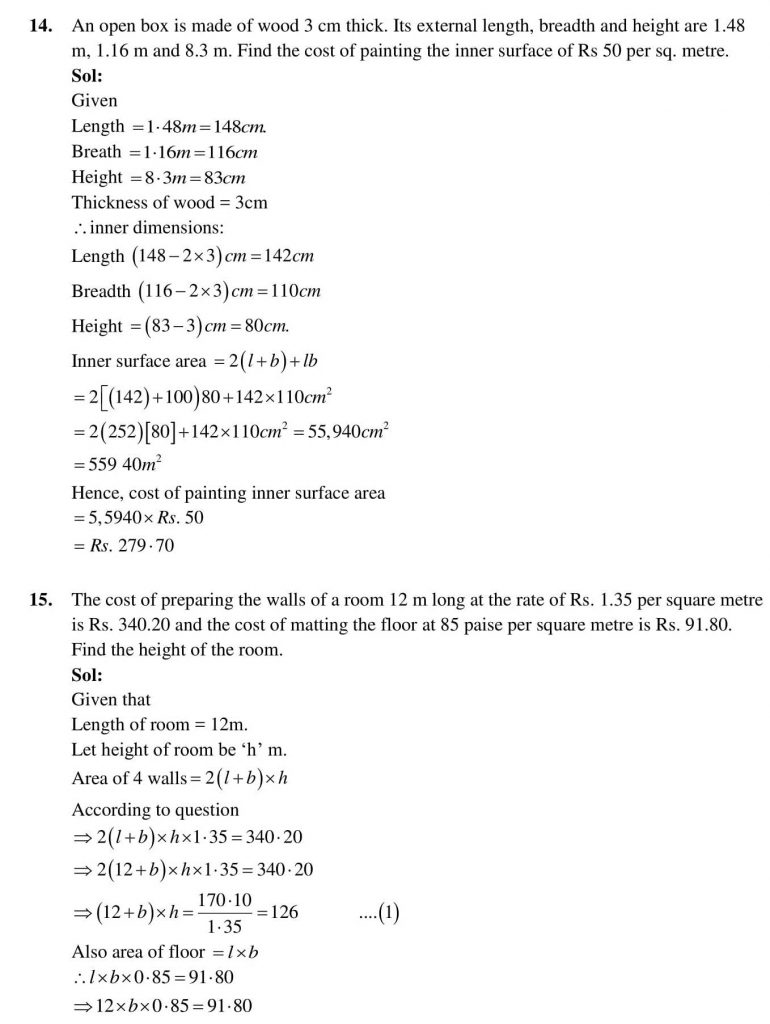 NCERT Solutions Class 9 Mathematics RD Sharma Surface Areas and Volume of a Cuboid and Cube