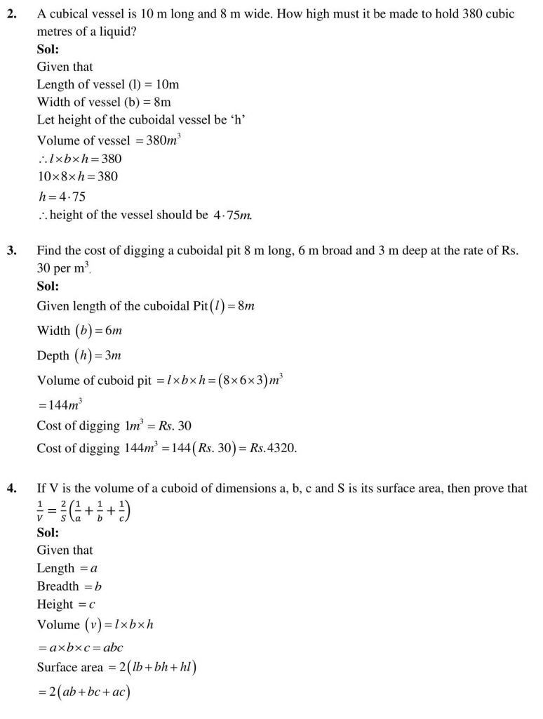 NCERT Solutions Class 9 Mathematics RD Sharma Surface Areas and Volume of a Cuboid and Cube