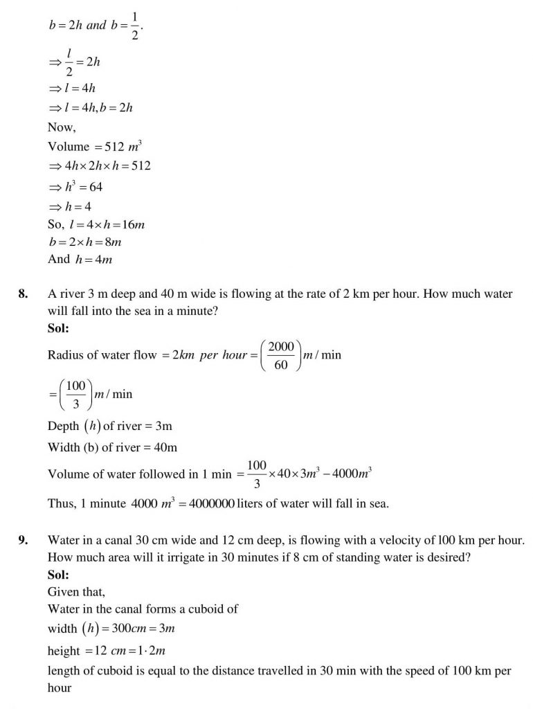 NCERT Solutions Class 9 Mathematics RD Sharma Surface Areas and Volume of a Cuboid and Cube