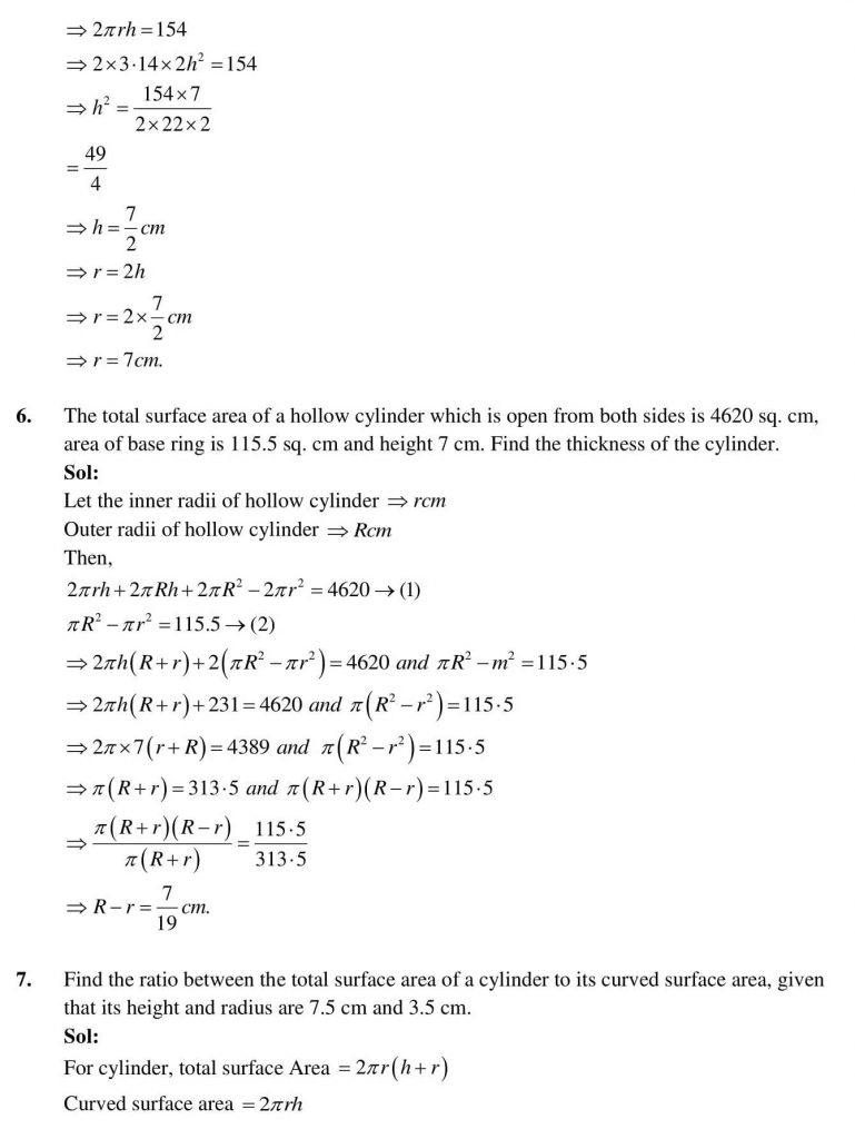 NCERT Solutions Class 9 Mathematics RD Sharma Surface Areas and Volume of a Circular Cylinder