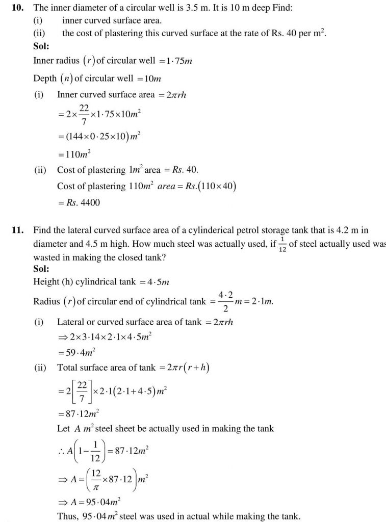 NCERT Solutions Class 9 Mathematics RD Sharma Surface Areas and Volume of a Circular Cylinder