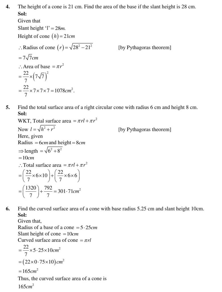 NCERT Solutions Class 9 Mathematics RD Sharma Surface Areas and Volume of A Right Circular Cone