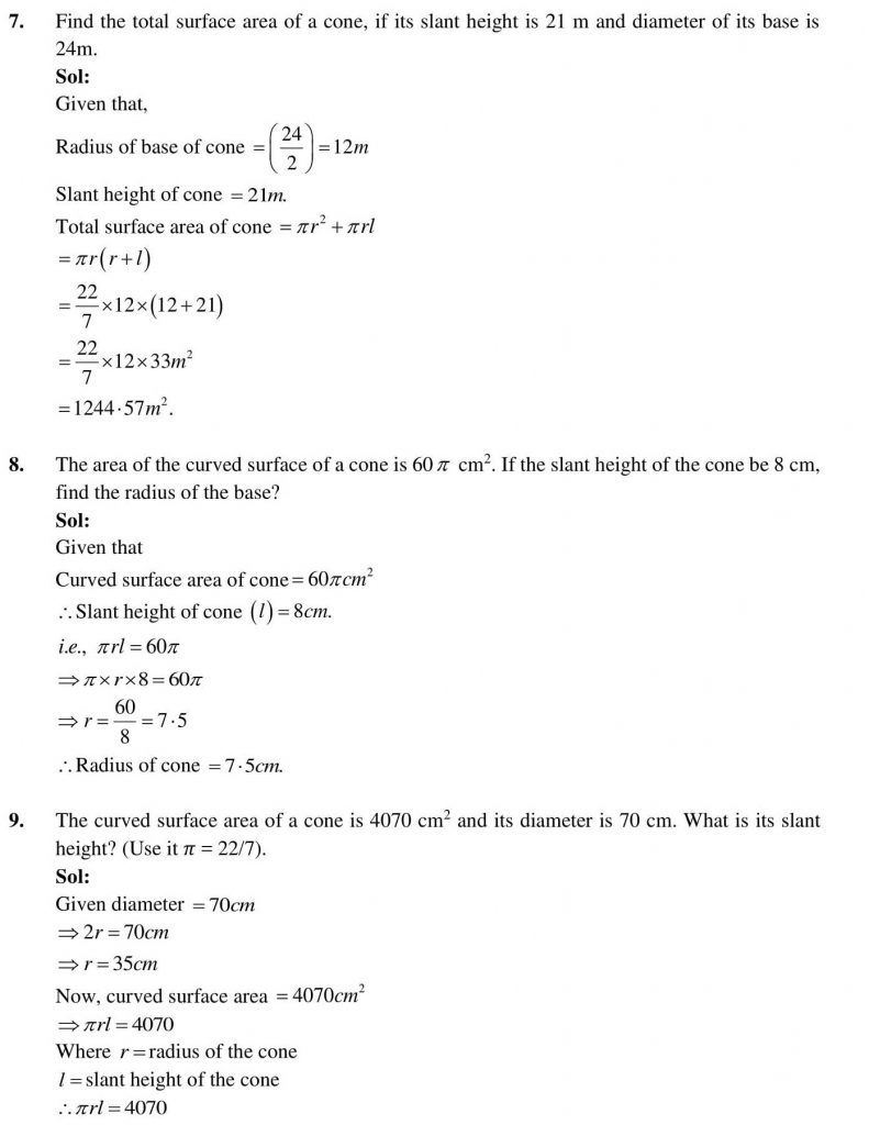 NCERT Solutions Class 9 Mathematics RD Sharma Surface Areas and Volume of A Right Circular Cone