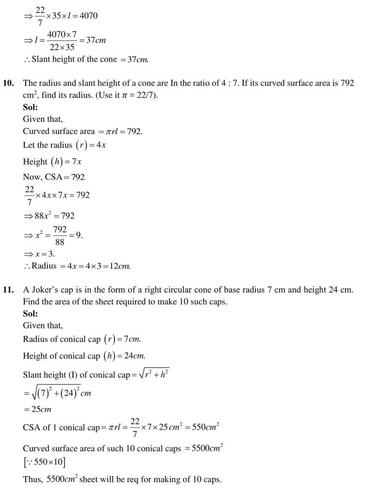 NCERT Solutions Class 9 Mathematics RD Sharma Surface Areas and Volume of A Right Circular Cone