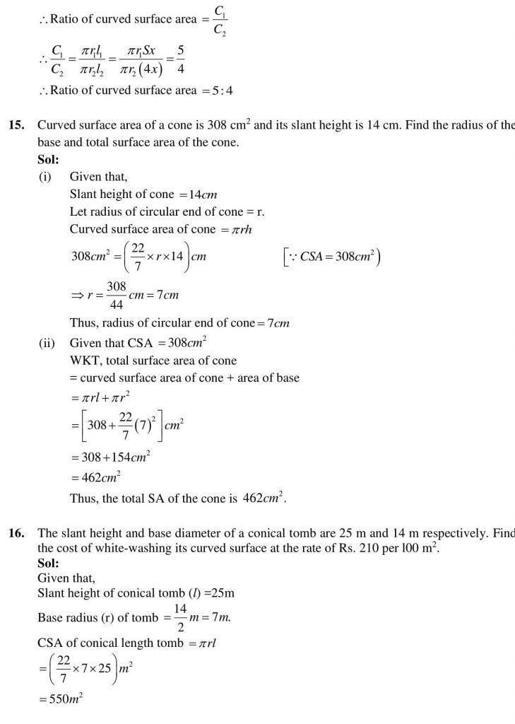 NCERT Solutions Class 9 Mathematics RD Sharma Surface Areas and Volume of A Right Circular Cone