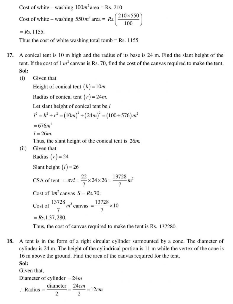 NCERT Solutions Class 9 Mathematics RD Sharma Surface Areas and Volume of A Right Circular Cone