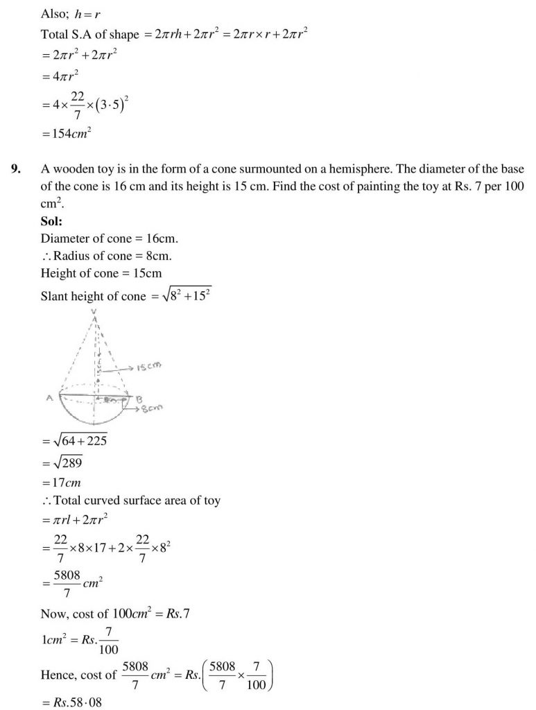 NCERT Solutions Class 9 Mathematics RD Sharma Surface Area And Volume of Spheres