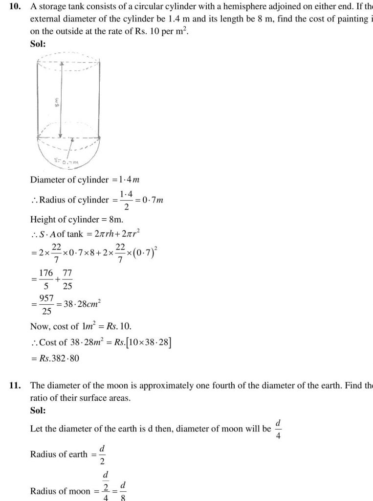 NCERT Solutions Class 9 Mathematics RD Sharma Surface Area And Volume of Spheres