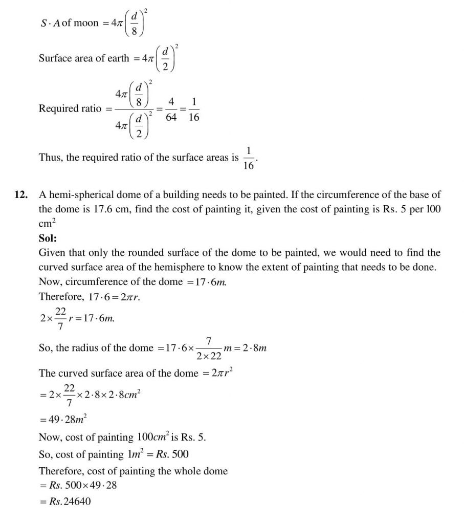 NCERT Solutions Class 9 Mathematics RD Sharma Surface Area And Volume of Spheres