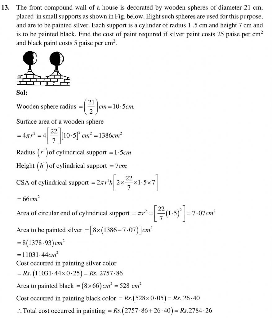 NCERT Solutions Class 9 Mathematics RD Sharma Surface Area And Volume of Spheres