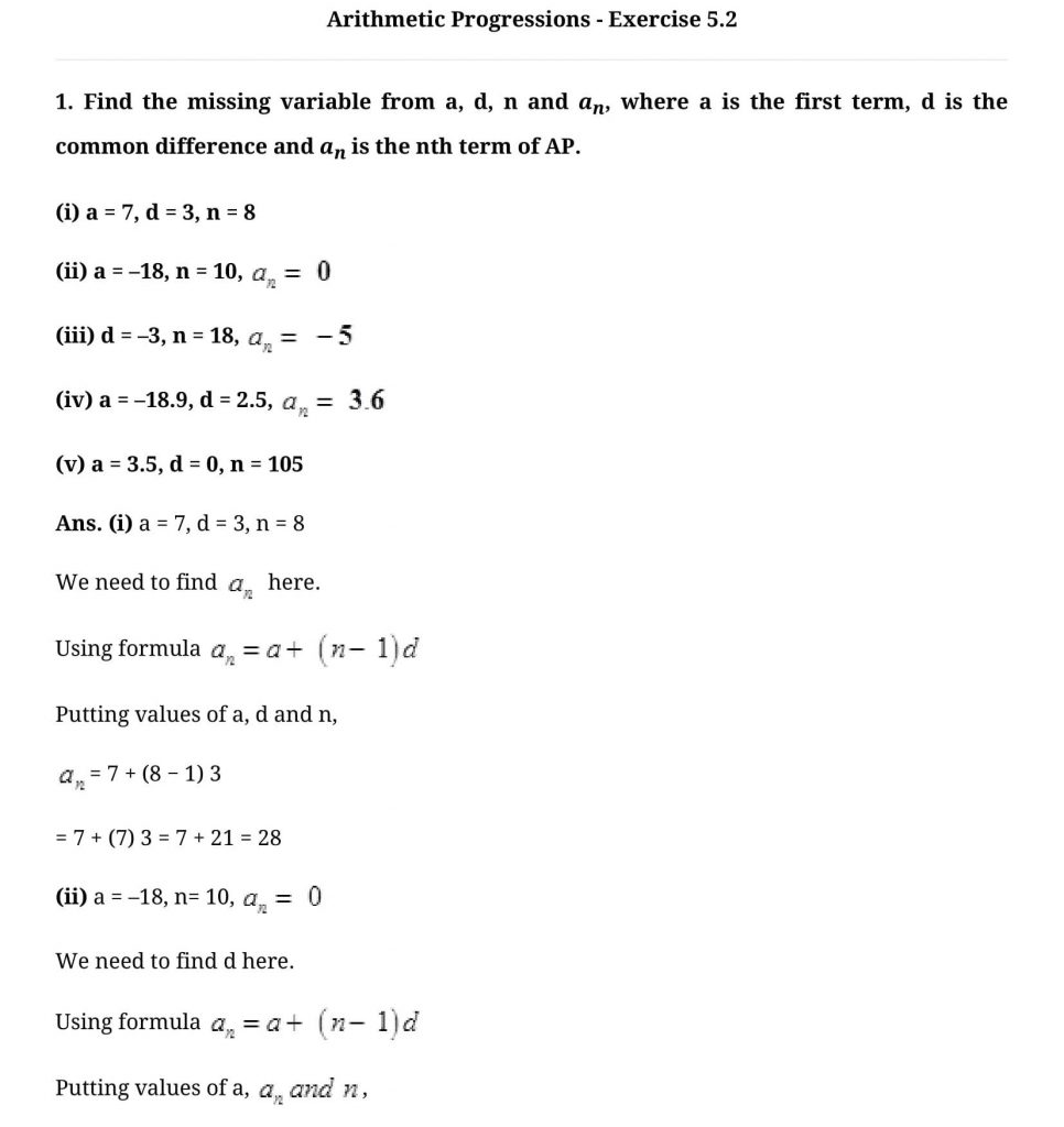 NCERT Solutions Class 10 Mathematics Arithmetic Progressions