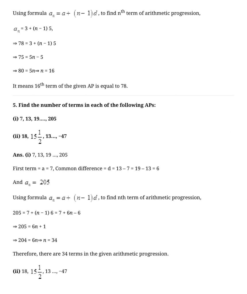 NCERT Solutions Class 10 Mathematics Arithmetic Progressions