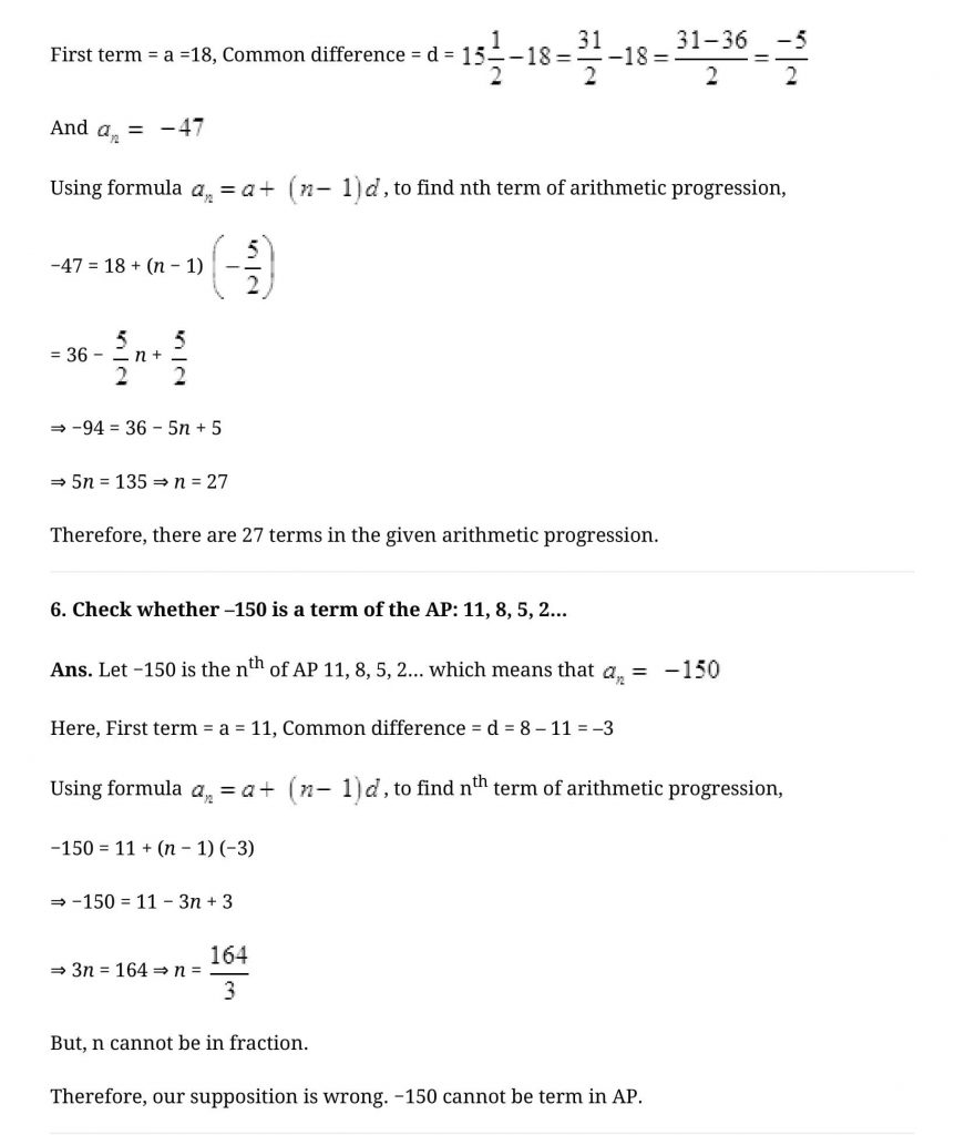 NCERT Solutions Class 10 Mathematics Arithmetic Progressions