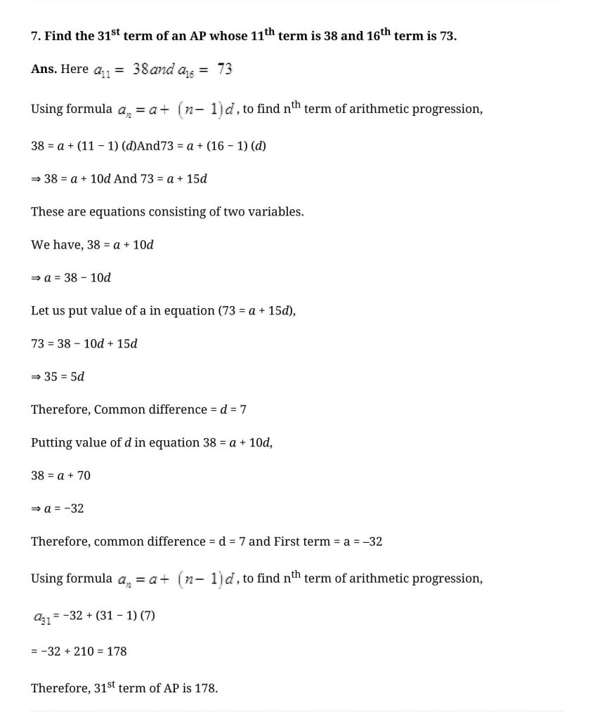 NCERT Solutions Class 10 Mathematics Arithmetic Progressions