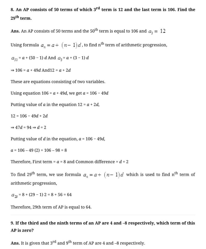 NCERT Solutions Class 10 Mathematics Arithmetic Progressions