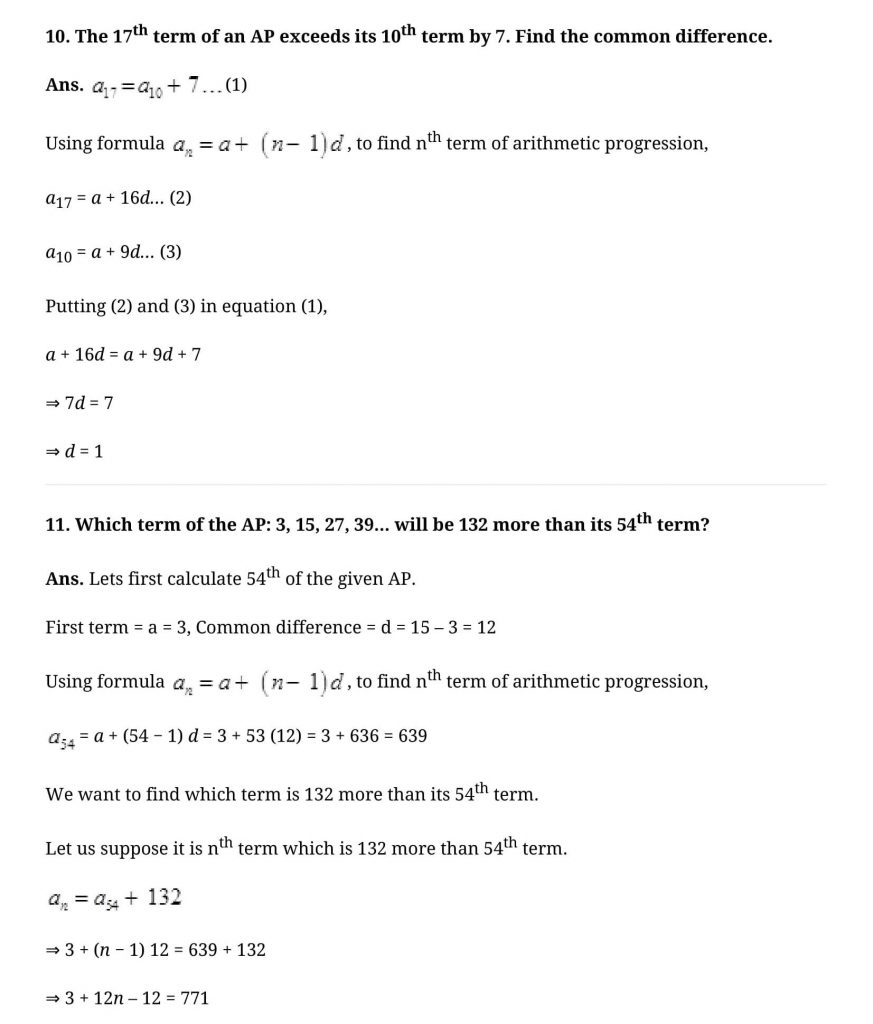 NCERT Solutions Class 10 Mathematics Arithmetic Progressions