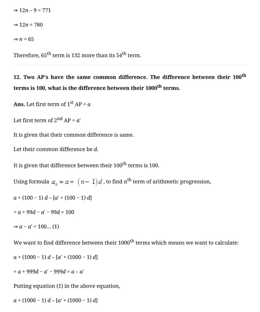 NCERT Solutions Class 10 Mathematics Arithmetic Progressions