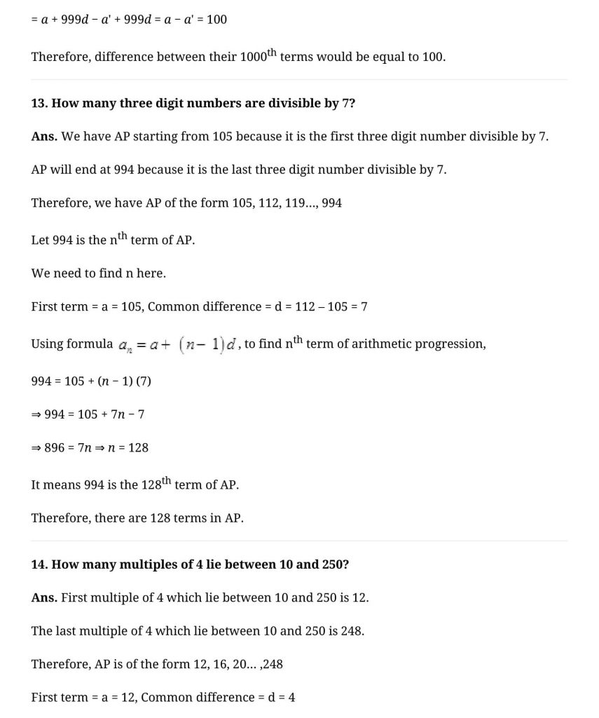 NCERT Solutions Class 10 Mathematics Arithmetic Progressions