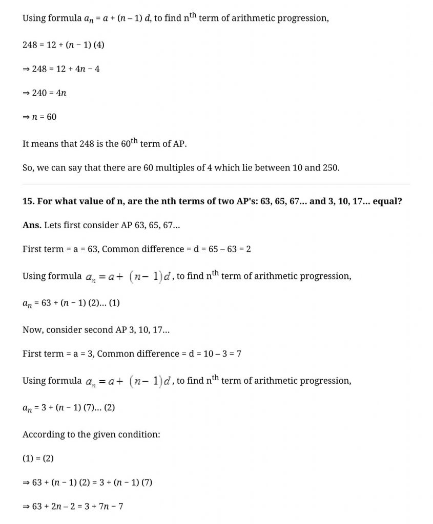 NCERT Solutions Class 10 Mathematics Arithmetic Progressions