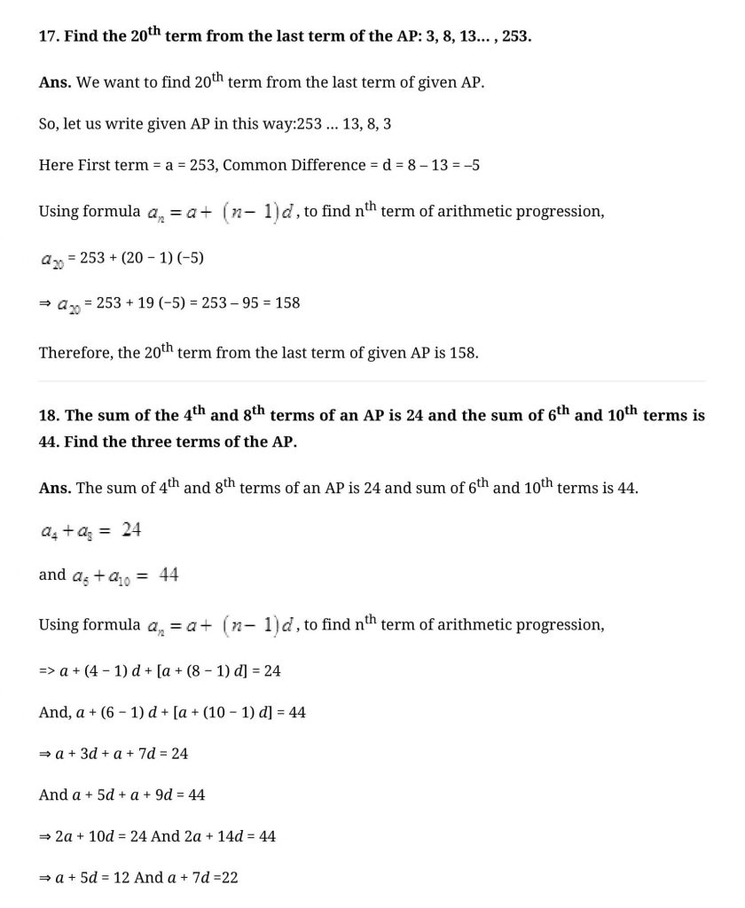 NCERT Solutions Class 10 Mathematics Arithmetic Progressions