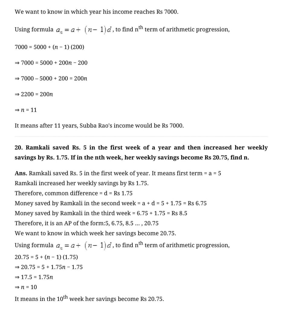 NCERT Solutions Class 10 Mathematics Arithmetic Progressions