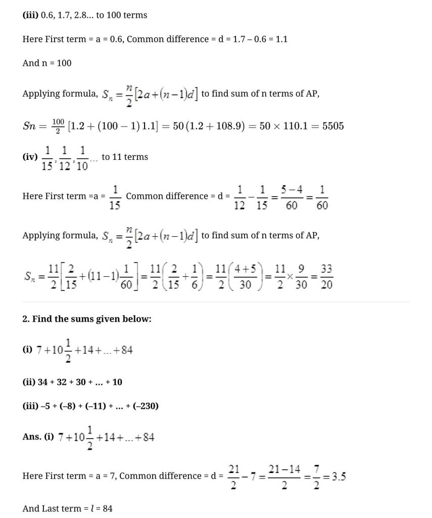 NCERT Solutions Class 10 Mathematics Arithmetic Progressions