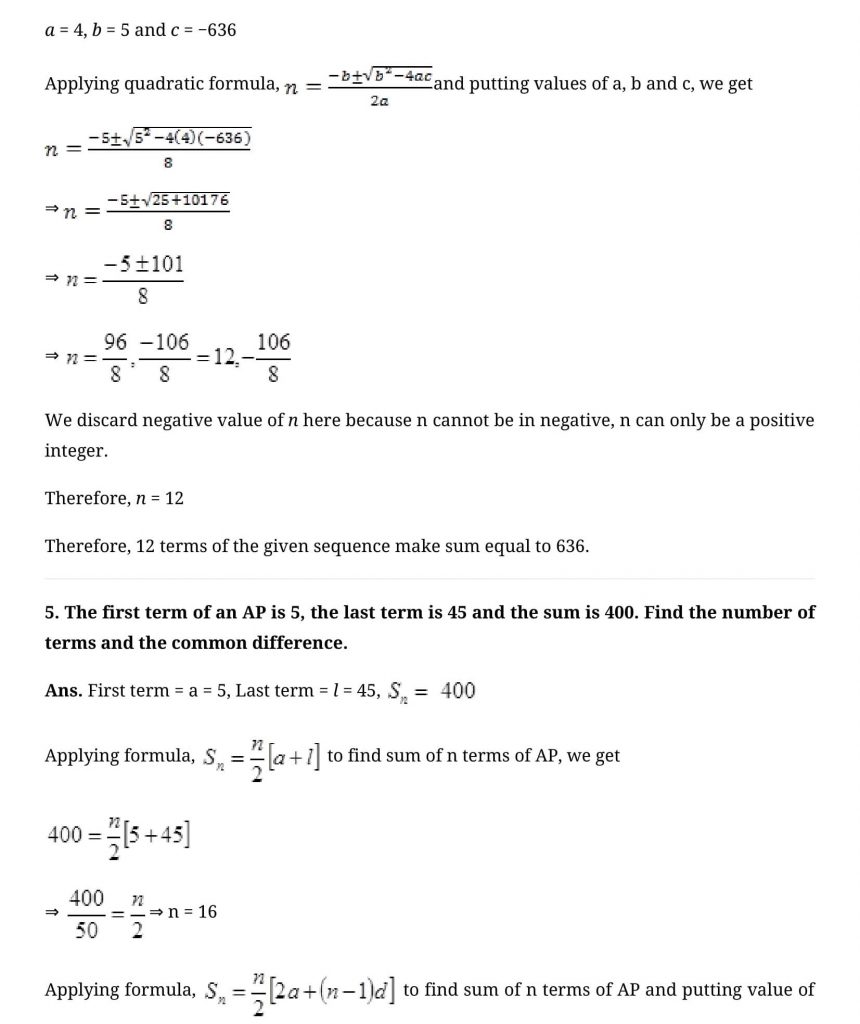 NCERT Solutions Class 10 Mathematics Arithmetic Progressions