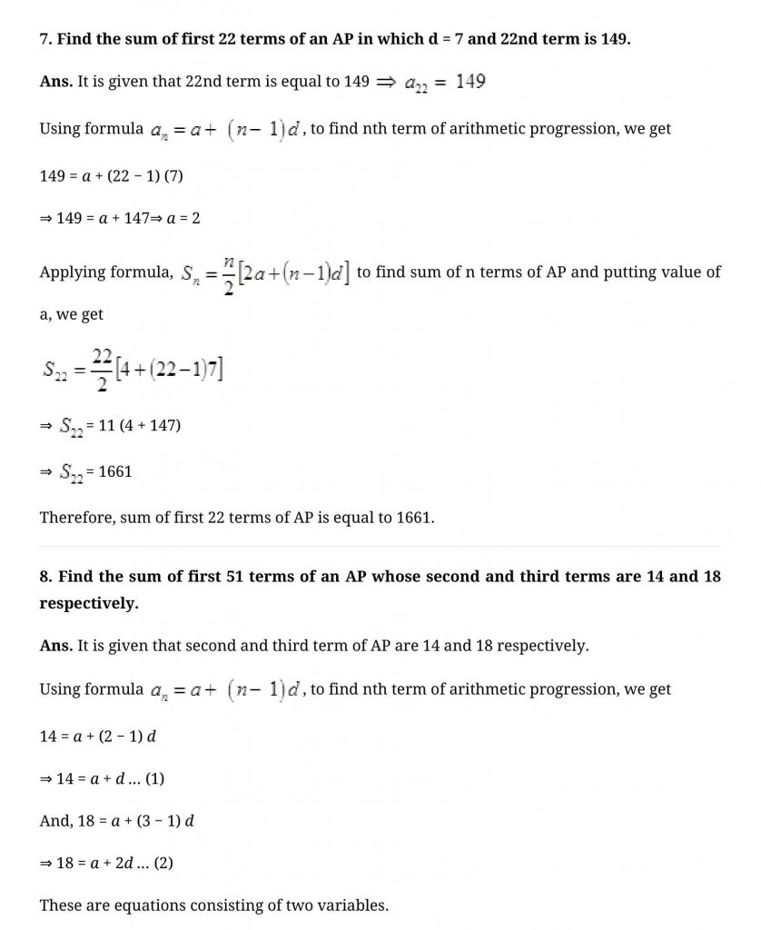 NCERT Solutions Class 10 Mathematics Arithmetic Progressions