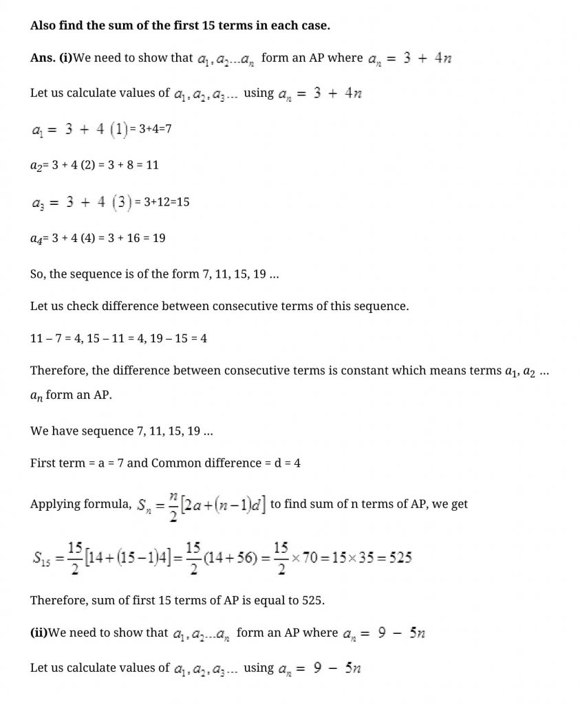 NCERT Solutions Class 10 Mathematics Arithmetic Progressions