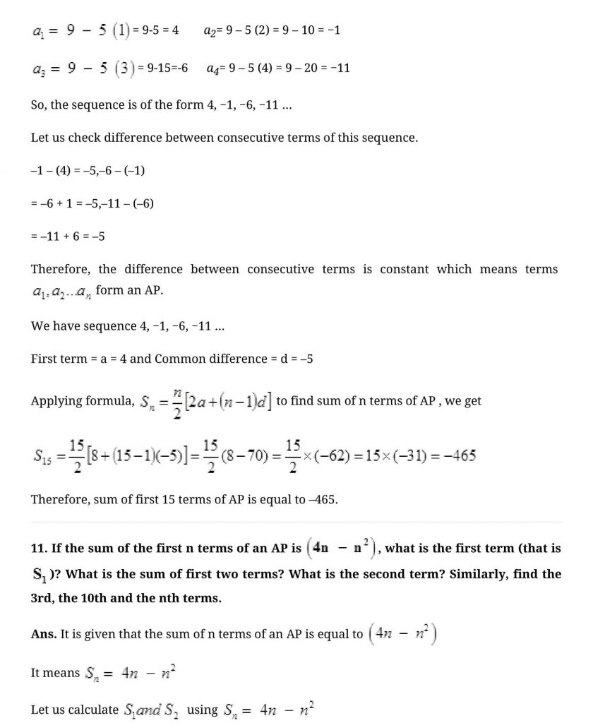 NCERT Solutions Class 10 Mathematics Arithmetic Progressions