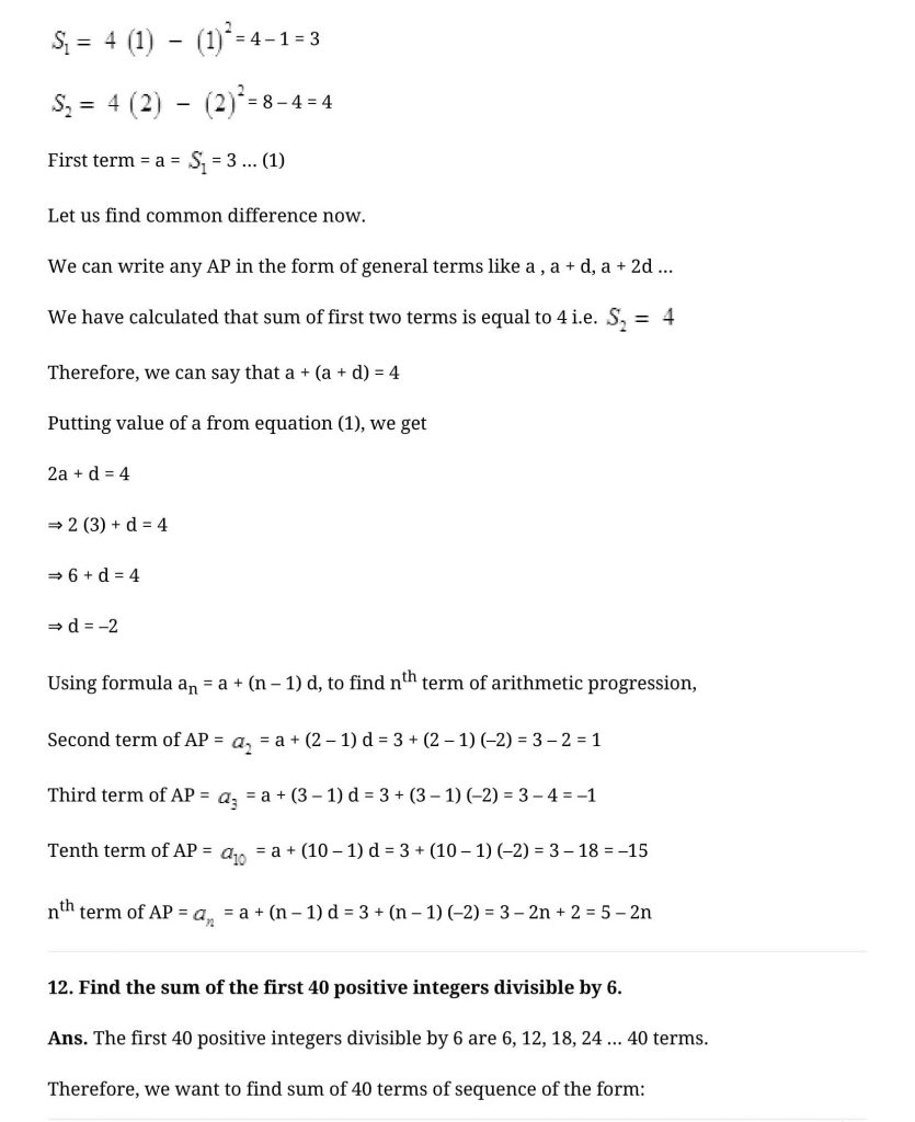 NCERT Solutions Class 10 Mathematics Arithmetic Progressions