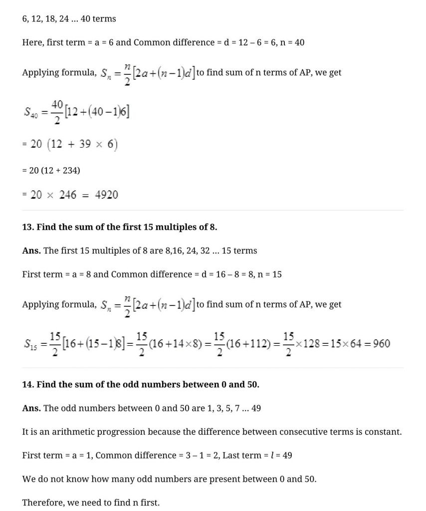 NCERT Solutions Class 10 Mathematics Arithmetic Progressions