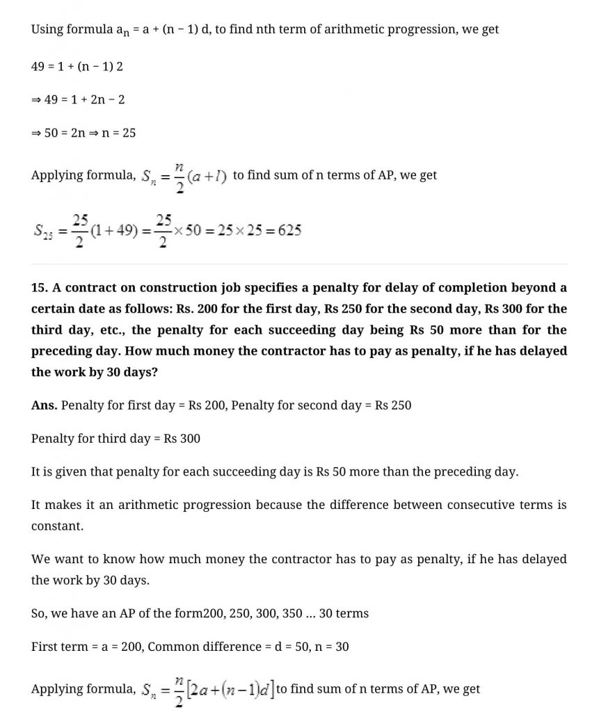 NCERT Solutions Class 10 Mathematics Arithmetic Progressions