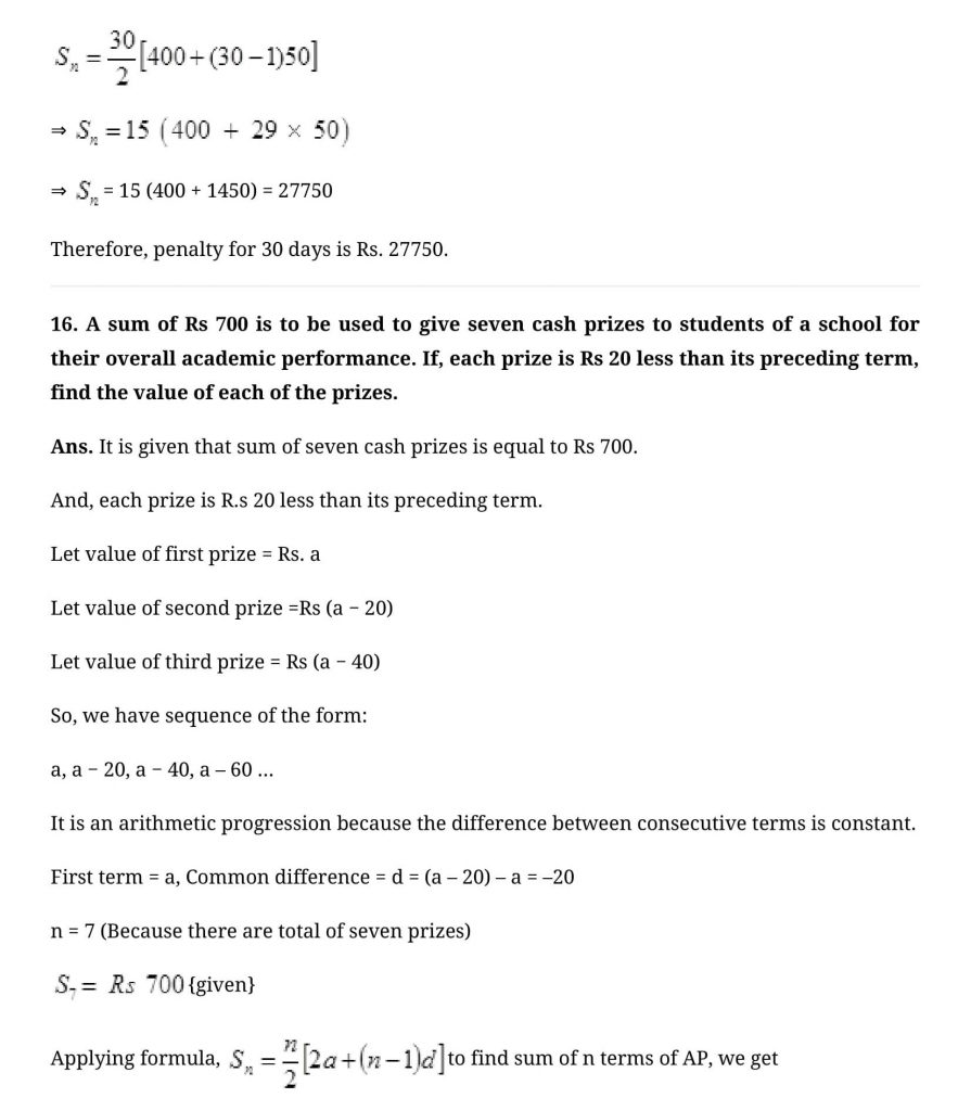 NCERT Solutions Class 10 Mathematics Arithmetic Progressions