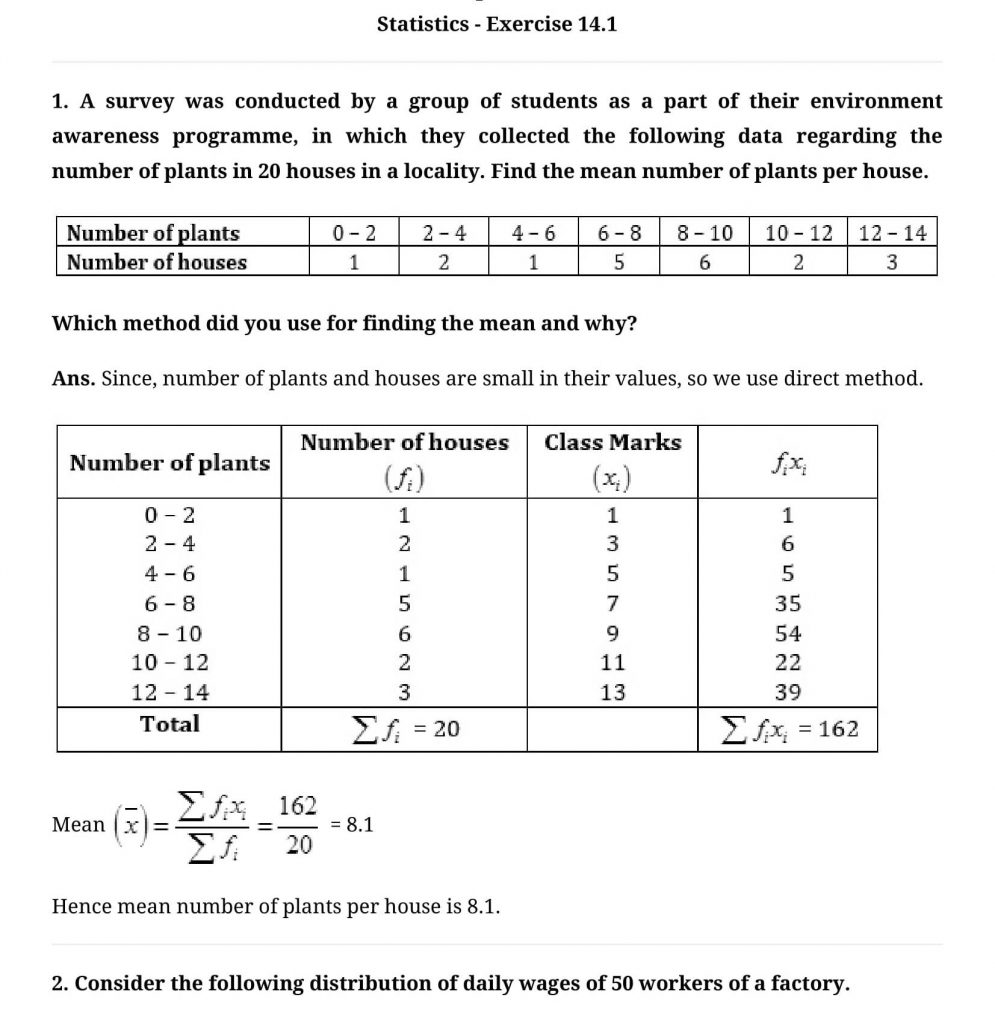 NCERT Solutions Class 10 Mathematics Statistics