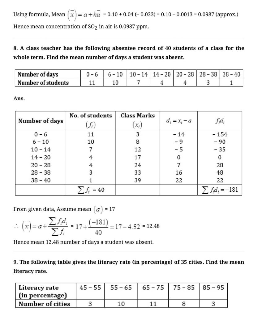 NCERT Solutions Class 10 Mathematics Statistics