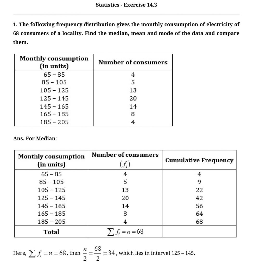 NCERT Solutions Class 10 Mathematics Statistics