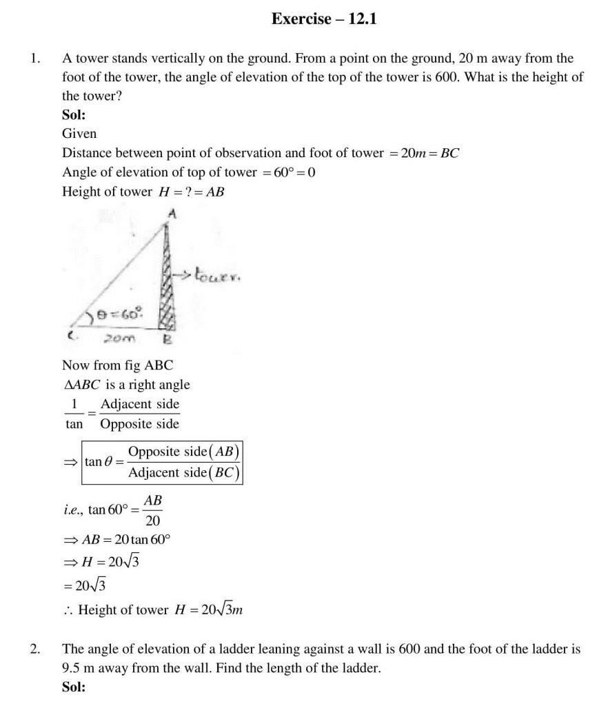 NCERT Solutions Class 10 Mathematics RD Sharma Some Applications of Trigonometry