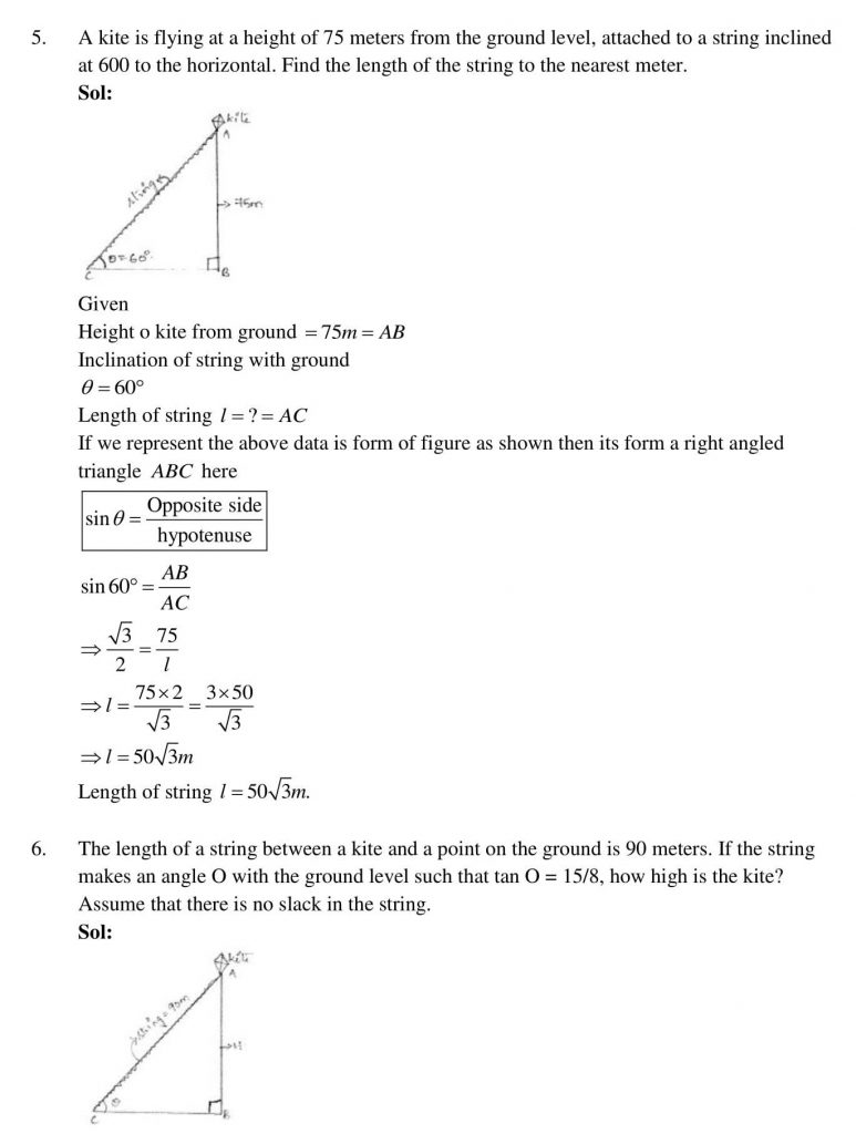 NCERT Solutions Class 10 Mathematics RD Sharma Some Applications of Trigonometry