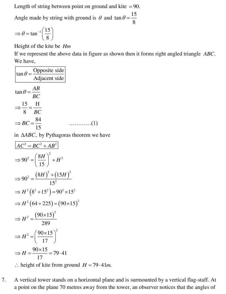 NCERT Solutions Class 10 Mathematics RD Sharma Some Applications of Trigonometry