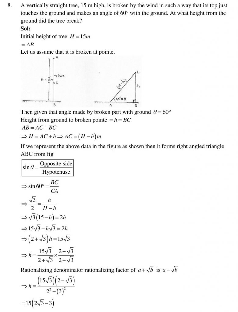 NCERT Solutions Class 10 Mathematics RD Sharma Some Applications of Trigonometry