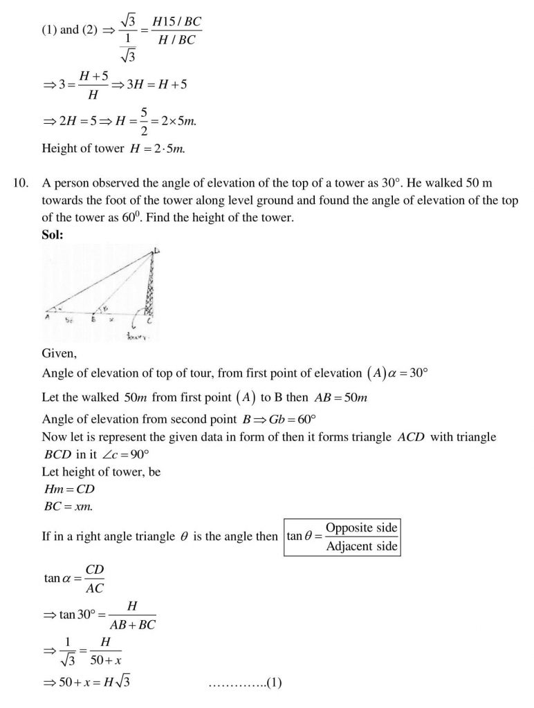 NCERT Solutions Class 10 Mathematics RD Sharma Some Applications of Trigonometry