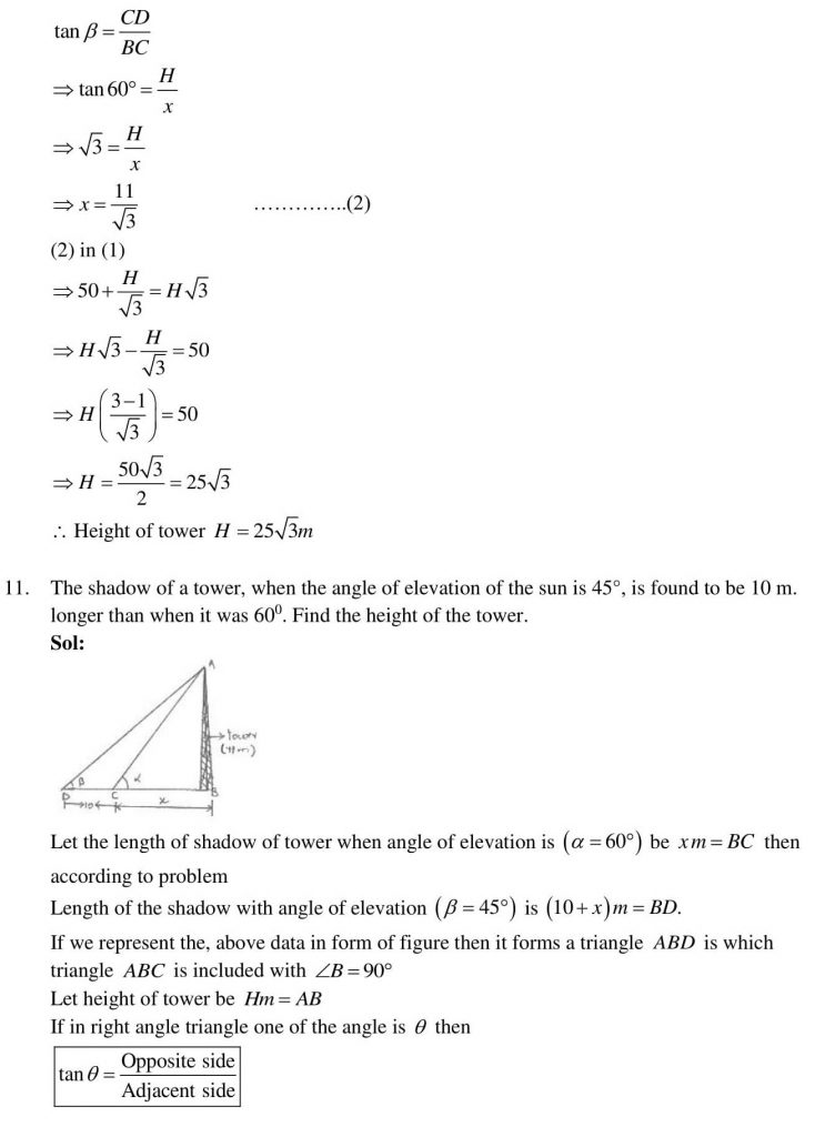 NCERT Solutions Class 10 Mathematics RD Sharma Some Applications of Trigonometry