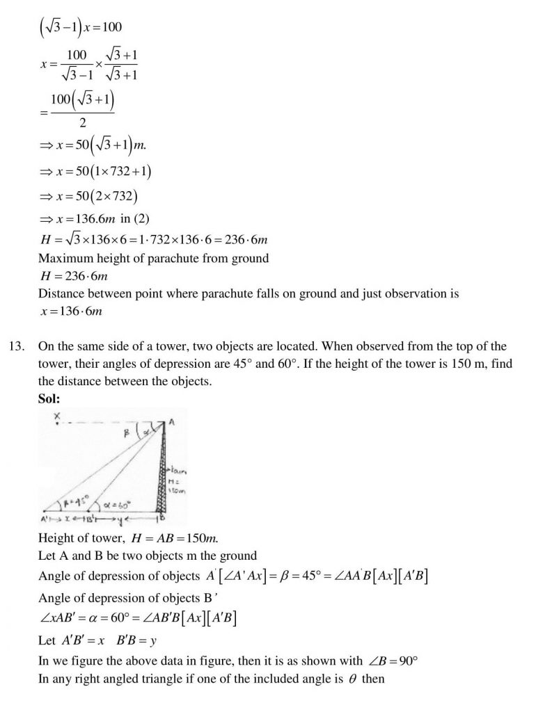 NCERT Solutions Class 10 Mathematics RD Sharma Some Applications of Trigonometry