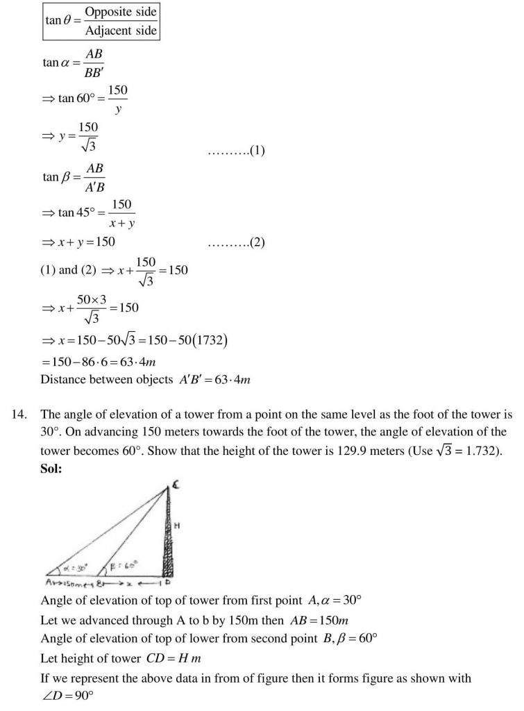 NCERT Solutions Class 10 Mathematics RD Sharma Some Applications of Trigonometry