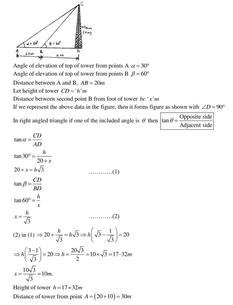 NCERT Solutions Class 10 Mathematics RD Sharma Some Applications of Trigonometry