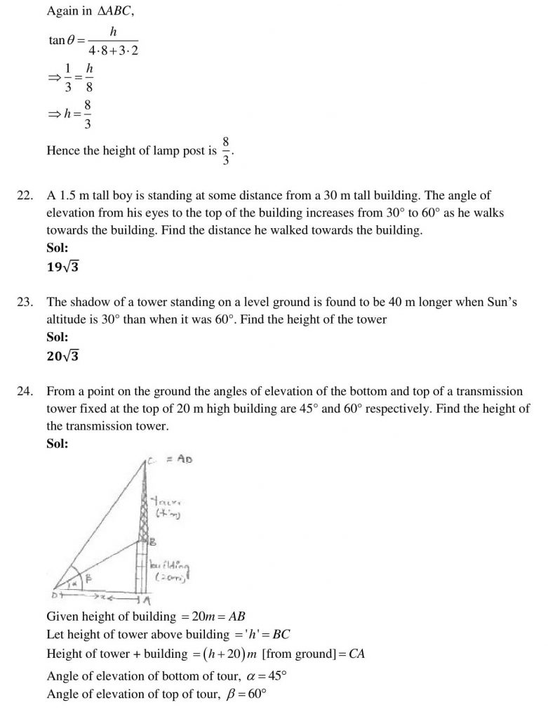 NCERT Solutions Class 10 Mathematics RD Sharma Some Applications of Trigonometry